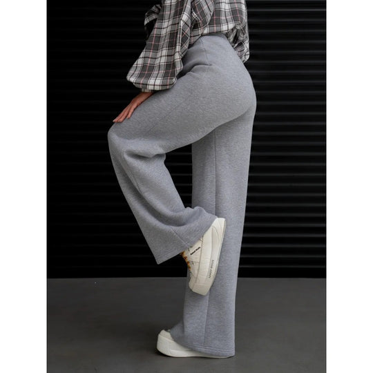 Damen nan fließende Palazzo-Loungehose mit extra weitem Bein elastischem Komfortbund und dezenten Eingrifftaschen EB