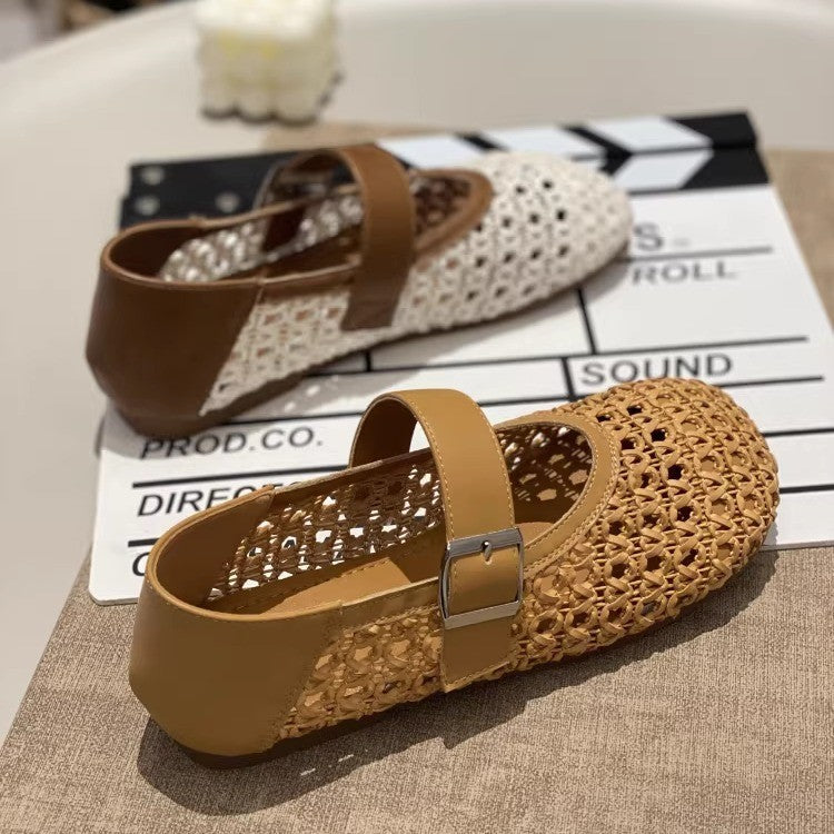 Damen Mary Jane Schuhe mit filigranem Geflecht und verstellbarem Riemen EB