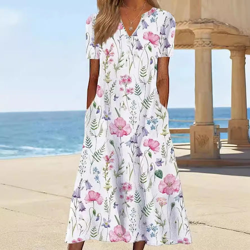 Damen Blumengemusterte Sommerkleid mit Taschen EB