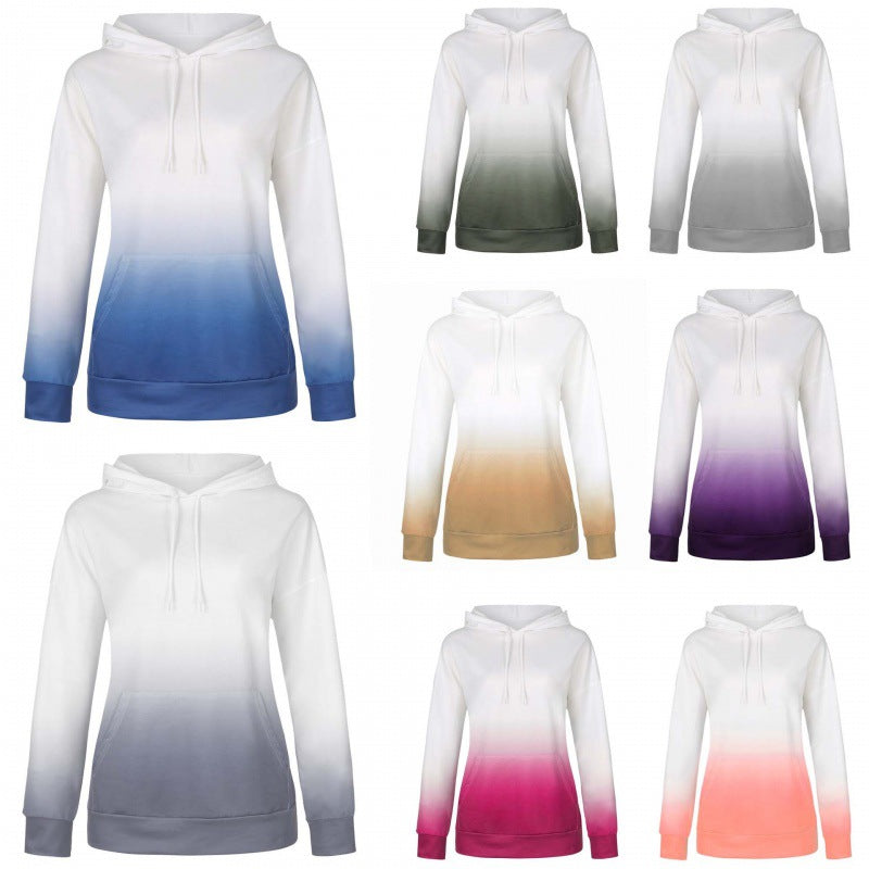 Damen Oversize Kapuzenpullover mit Dip-Dye Farbverlauf und Kängurutasche EB