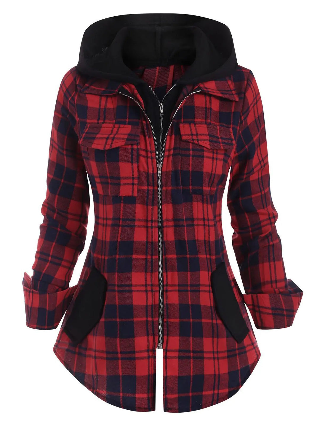 Damen Flanelljacke mit Kapuze und praktischen Taschen EB