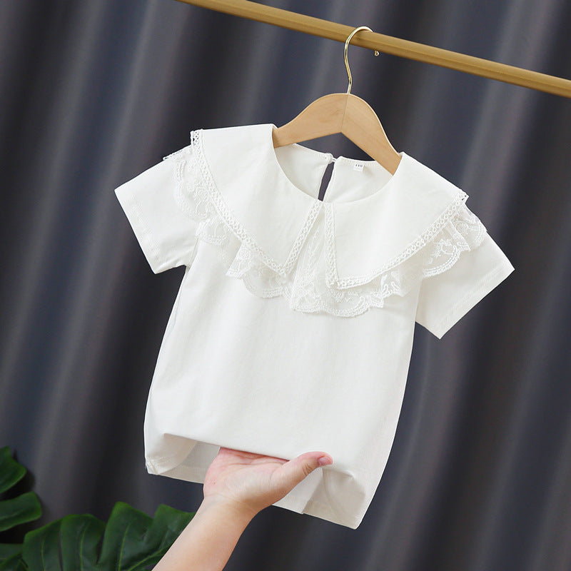 Mädchen Bluse mit elegantem Spitzenkragen und verspielten Rüschen EB