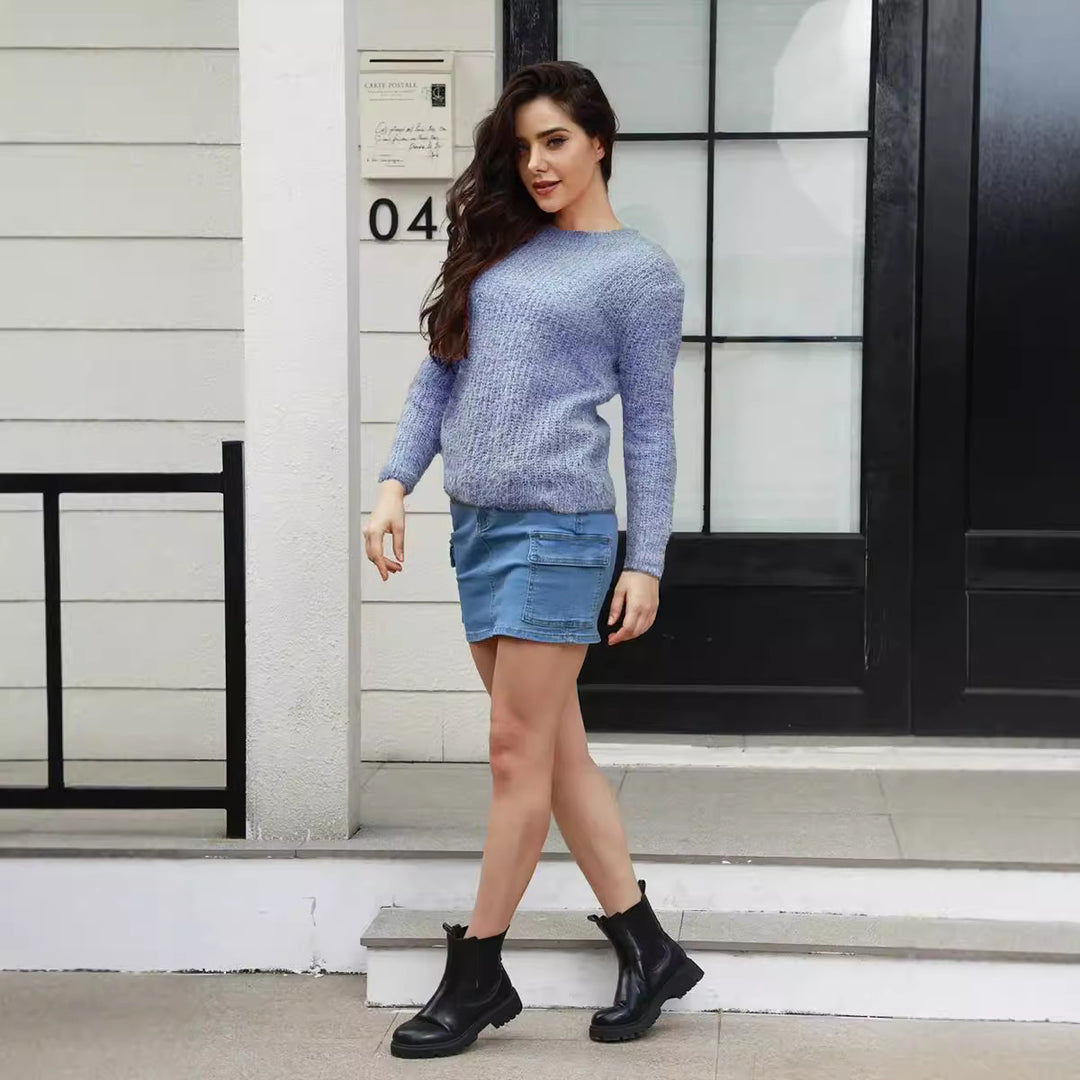 Damen weicher Strickpullover mit lässigem Schnitt und strukturiertem Material EB