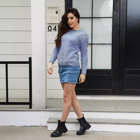 Damen weicher Strickpullover mit lässigem Schnitt und strukturiertem Material EB