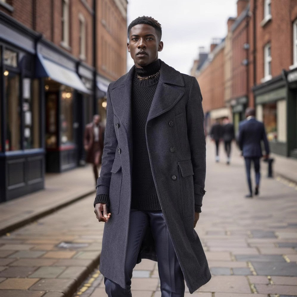 Herren klassischer Dufflecoat mit doppeltem Knopfverschluss und praktischen Taschen EB