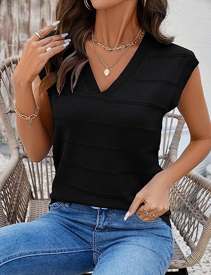 Damen ärmelloses Stricktop mit V-Ausschnitt und strukturiertem Design EB