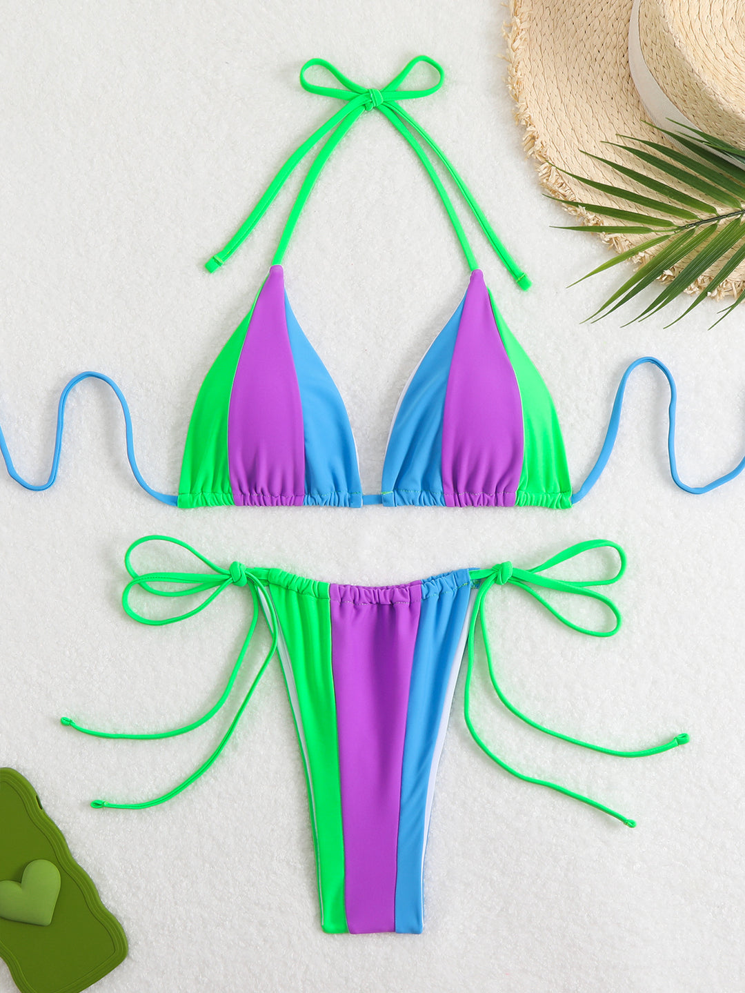 Damen Bikini-Set mit trendy Farbblock-Design und verstellbaren Bändchen EB