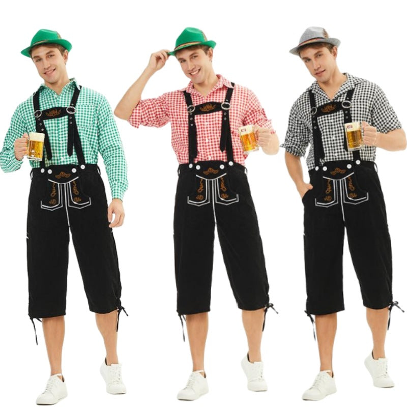 Herren nan knielange Trachten-Latzhose mit verstellbaren Trägern und dekorativer Stickerei EB