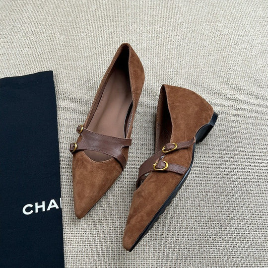 Damen Slingback-Ballerinas mit dekorativer Schnallenakzent und eleganter Lederoberfläche EB