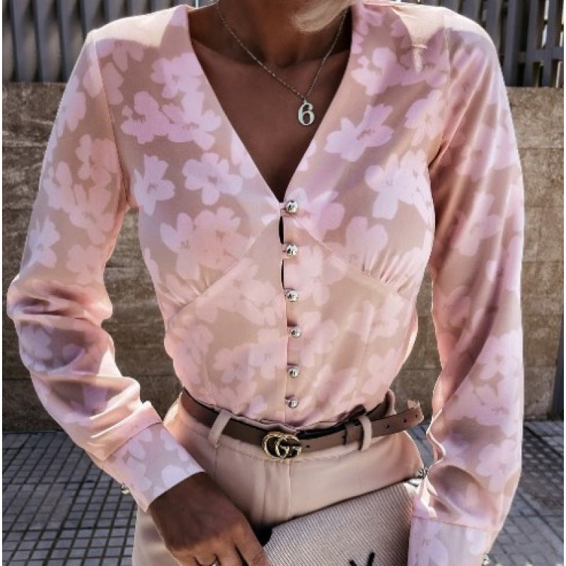 Damen Bluse mit floralem Druck und Knopfleiste EB