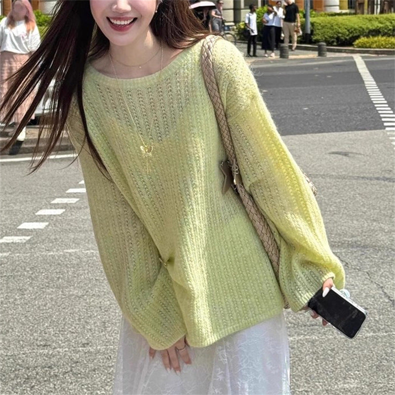 Damen Grobstrickpullover mit weitem Schnitt und modischen Ballonärmeln EB