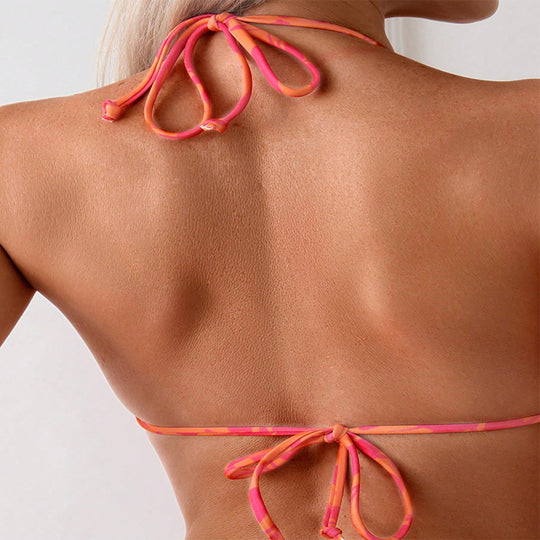 Damen Triangel-Bikini mit elastischen Bindebändern und floralem Muster EB