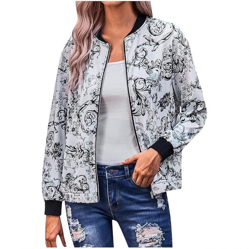 Damen Blousonjacke mit floralem Design und elastischen Bündchen EB