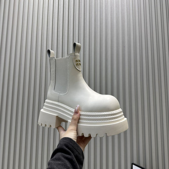 Damen Modische Chelsea-Boots mit Plateau und elastischen Einsätzen EB