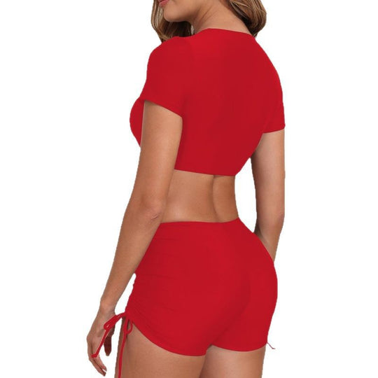 Damen Sportliches Bikini-Set mit kurzem Oberteil und schnürbarem Höschen EB