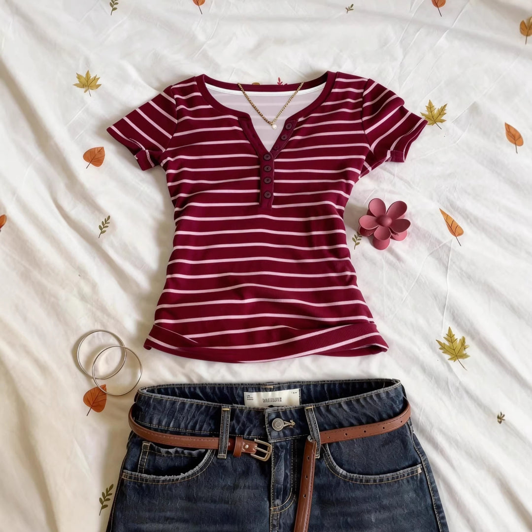 Damen Kurzarmshirt mit Knopfleiste EB