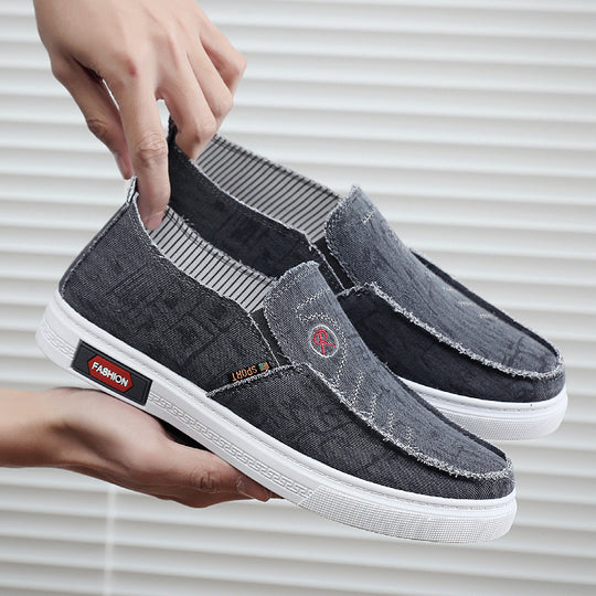 Damen lässige Slip-On Schuhe mit elastischem Einsatz und modischem Denim-Design EB