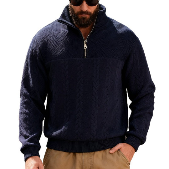 Herren Fleece-Pullover mit hohem Kragen und Reißverschluss EB