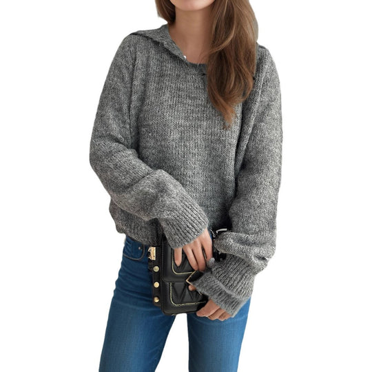 Damen lässiger Pullover mit voluminösen Ärmeln und modernem Strukturstrick EB