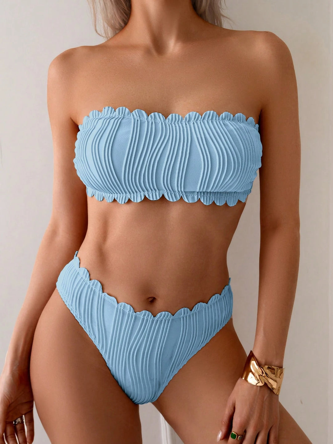 Damen Bandeau-Bikini mit modischem Wellenmuster EB