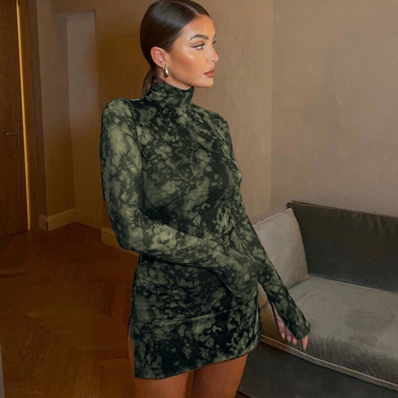 Damen Figurumspielendes Minikleid mit Spitzeneinsätzen und hohem Schlitz EB