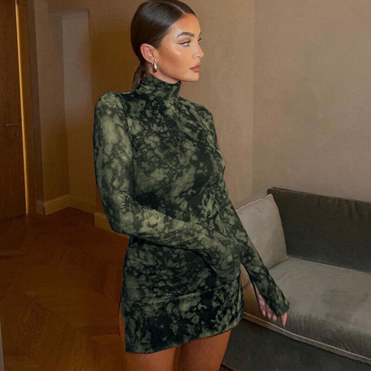 Damen Figurumspielendes Minikleid mit Spitzeneinsätzen und hohem Schlitz EB