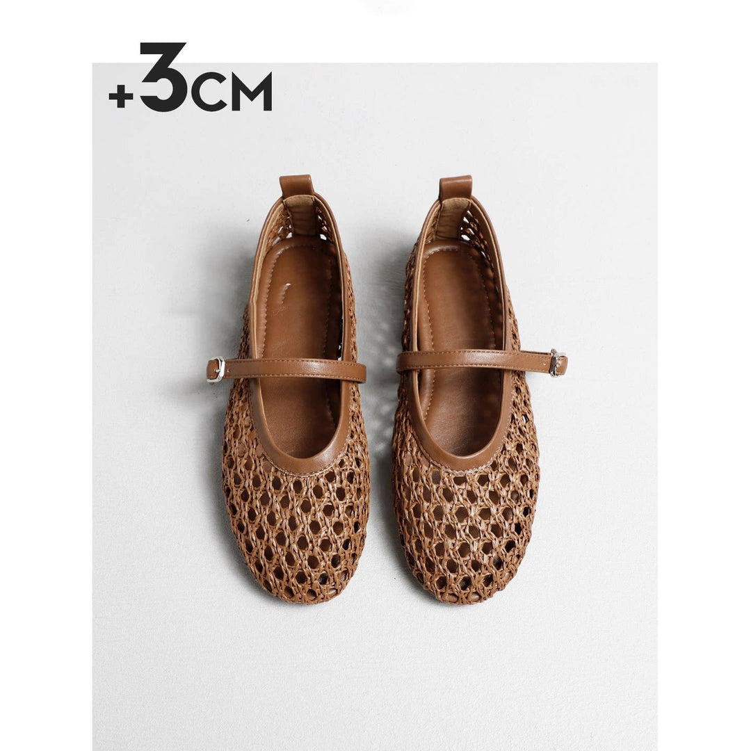 Damen elegante Ballerinas mit luftiger Webstruktur und zierlichem Riemchen EB