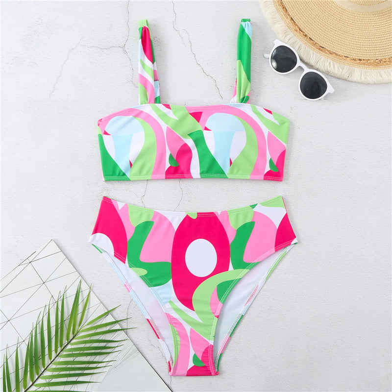 Damen Hochgeschnittener Bikini mit kreativen grafischen Musterdetails EB