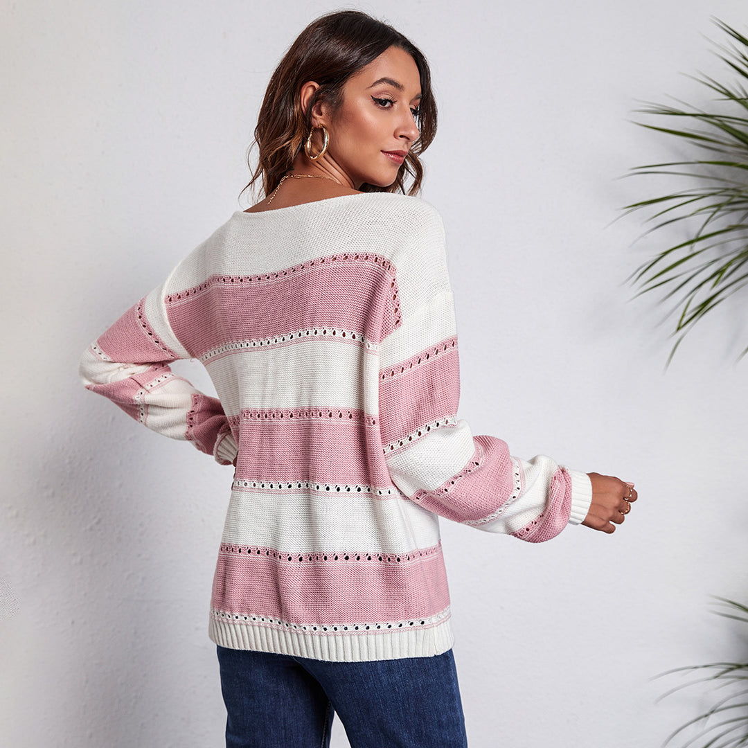 Damen Lässiger Strickpullover mit trendigem Streifenmuster und funkelnden Details EB