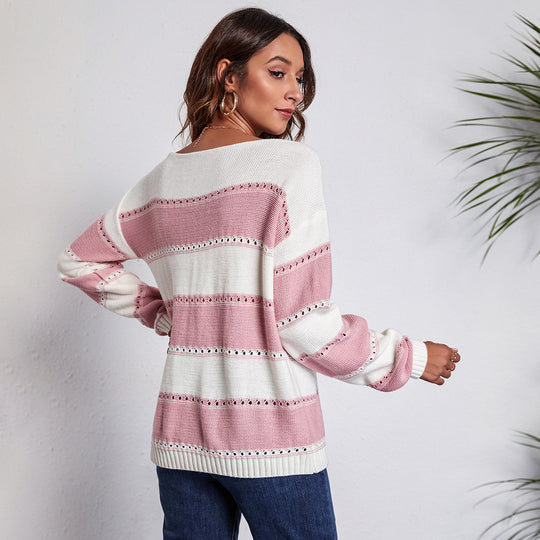 Damen Lässiger Strickpullover mit trendigem Streifenmuster und funkelnden Details EB