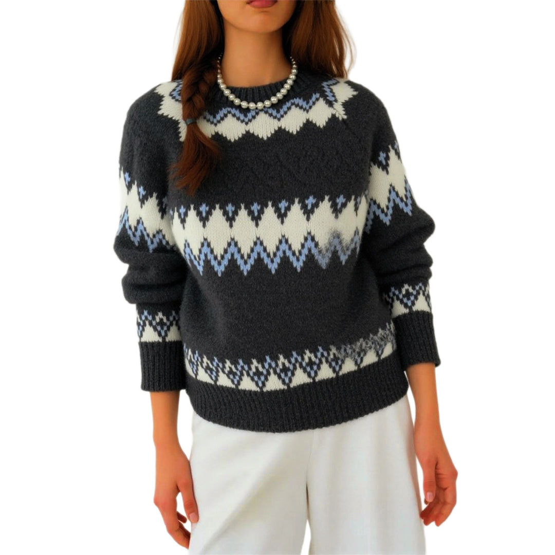 Damen Strickpullover mit grafischem Muster und weichem Material EB
