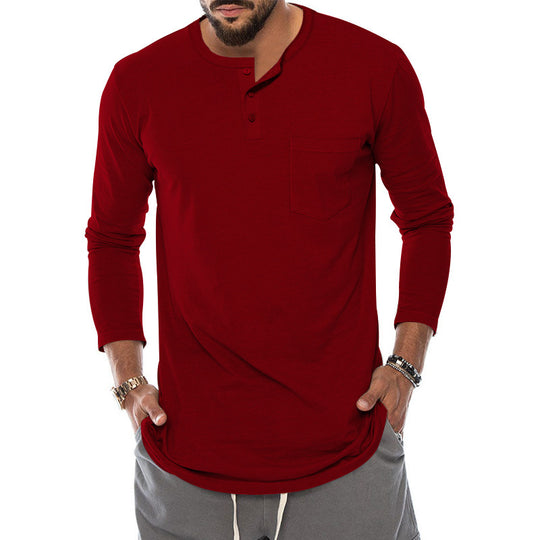 Herren Langarm-Henley-Shirt mit modischem Knopfverschluss und praktischer Brusttasche EB