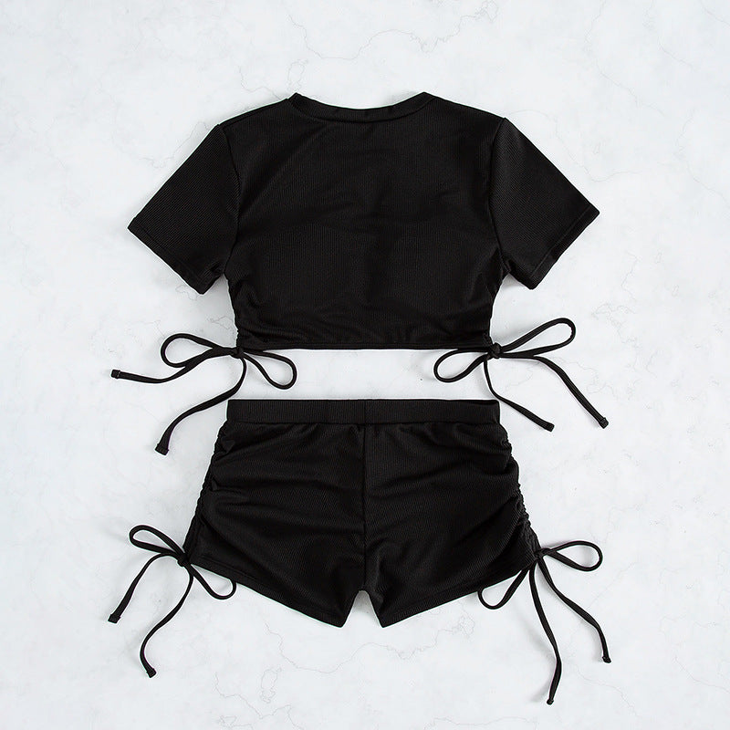 Damen cropped T-Shirt mit seitlichen Bindebändern EB