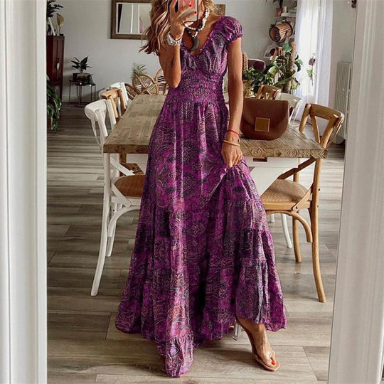 Damen Maxikleid mit Boho-Design und schwingendem Abschluss EB