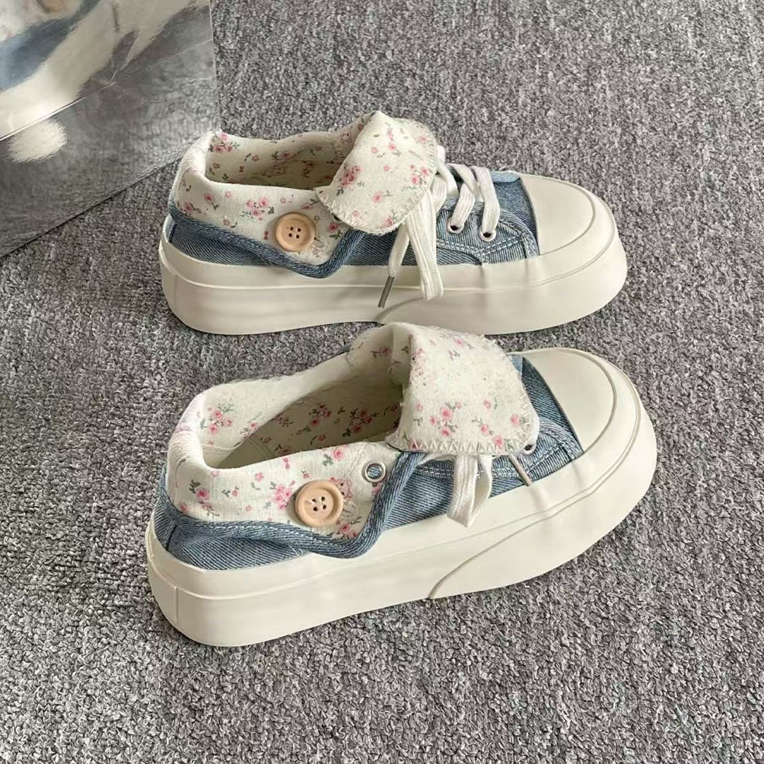 Damen Plattform-Sneaker mit floralem Innenfutter und gemütlichem Kragen EB