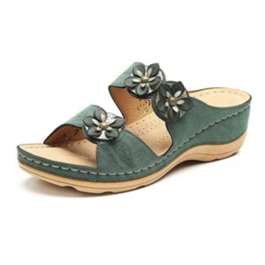 Damen Wedge-Sandalen mit floralen Applikationen und anatomischem Fußbett EB