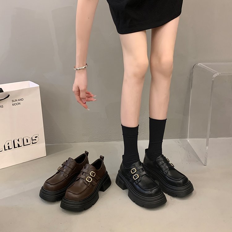 Damen modische Plateau-Sneaker mit doppeltem Schnallenverschluss und rutschfester Sohle EB