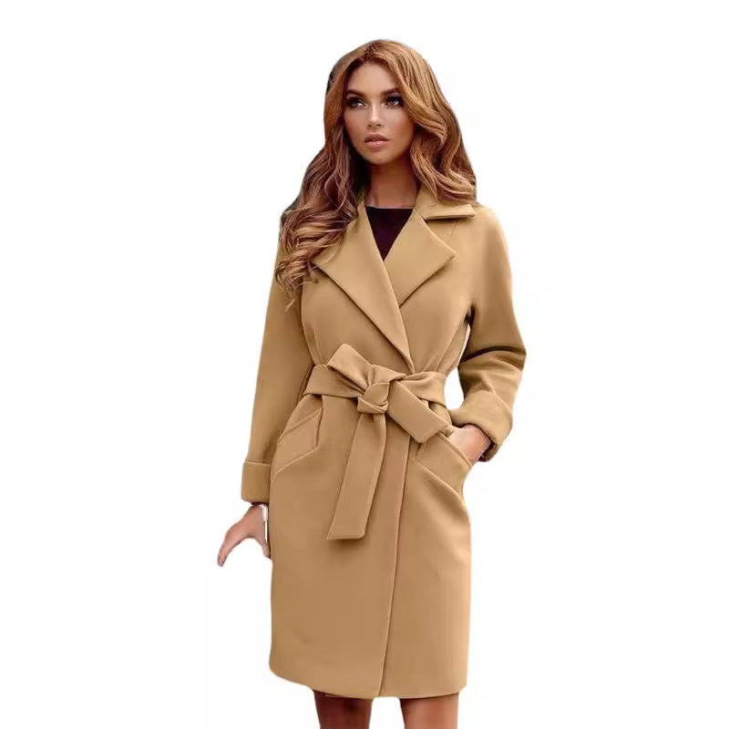 Damen eleganter Trenchcoat mit Taillengürtel und praktischen Taschen EB