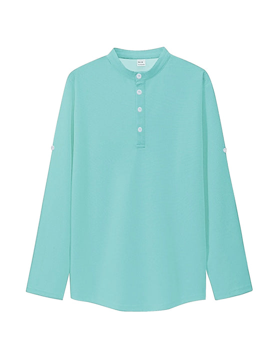 Damen nan oversized Langarm-Henley mit Stehkragen Waffelstruktur und Ärmelsicherung EB
