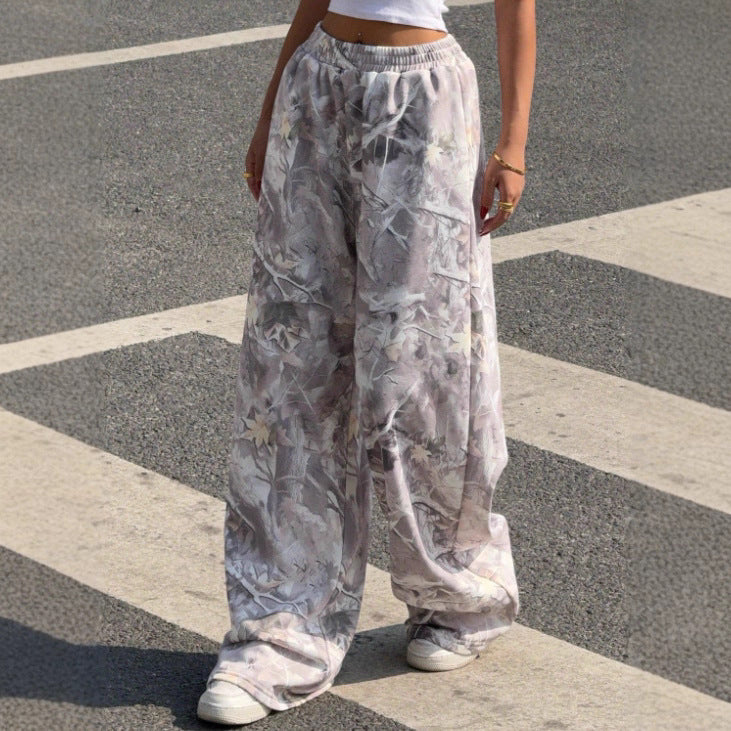 Damen Weitgeschnittene Print-Hose mit elastischem Bund EB