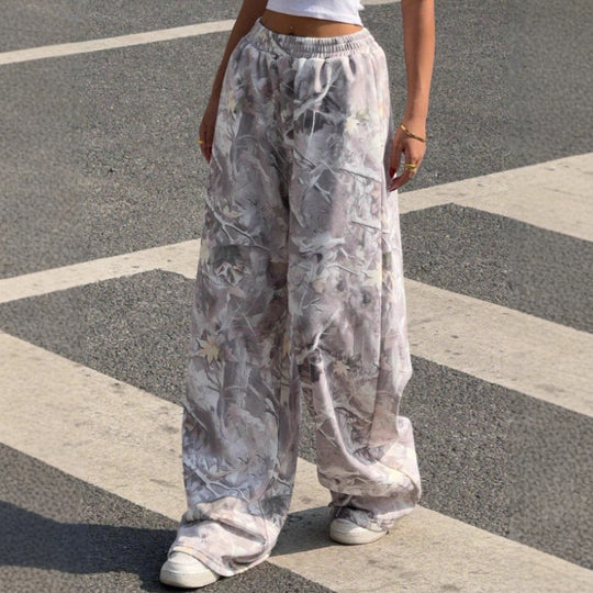 Damen Weitgeschnittene Print-Hose mit elastischem Bund EB