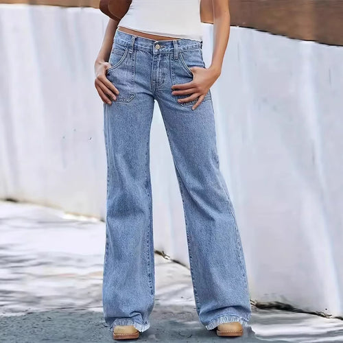 Damen weit geschnittene Jeans mit fransigem Saum EB