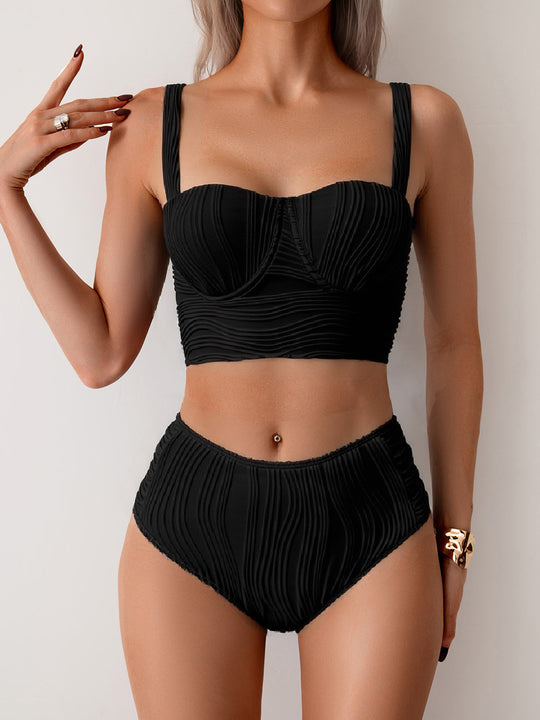 Damen Bikini-Set mit elegantem Rüschendesign und hohem Taillenbund EB