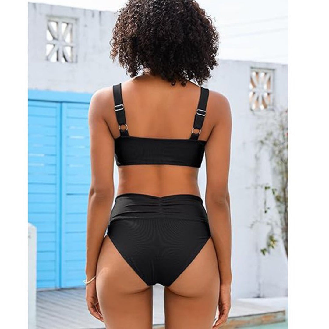 Damen Hochtailliertes Bikini-Set mit gerafftem Oberteil EB