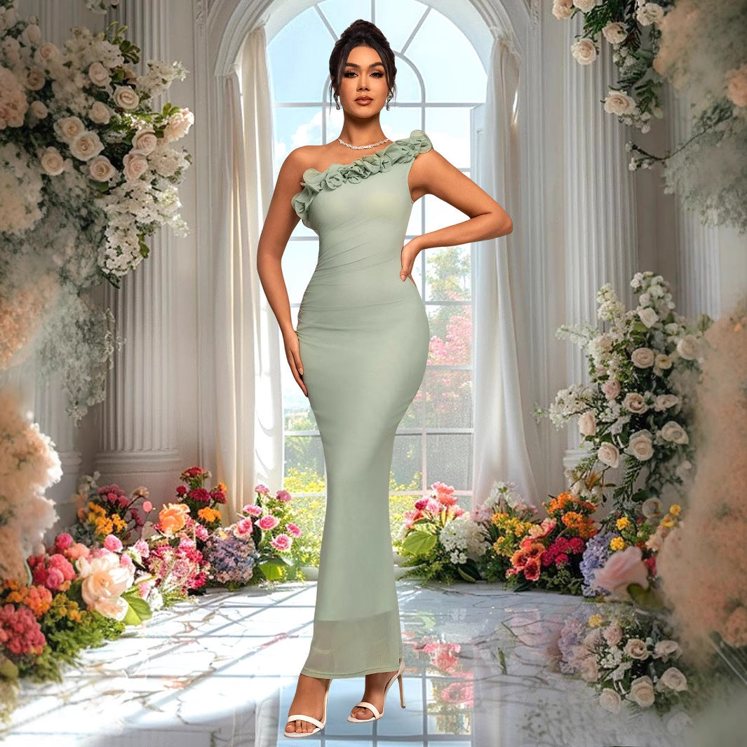 Damen Elegantes Tailliertes Abendkleid mit Rüschen EB