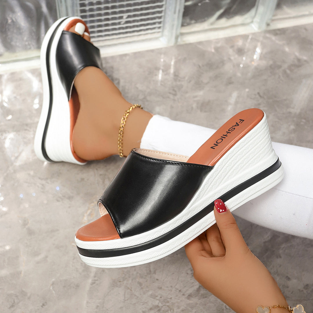 Damen Wedge-Pantoletten mit durchgehendem Plattform-Korkdesign EB