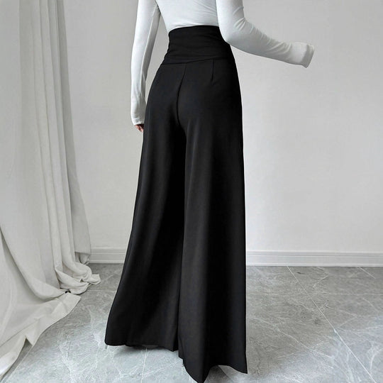 Damen Fließende Palazzo-Hose mit hohem Taillenbund und eleganten Knopfdetails EB
