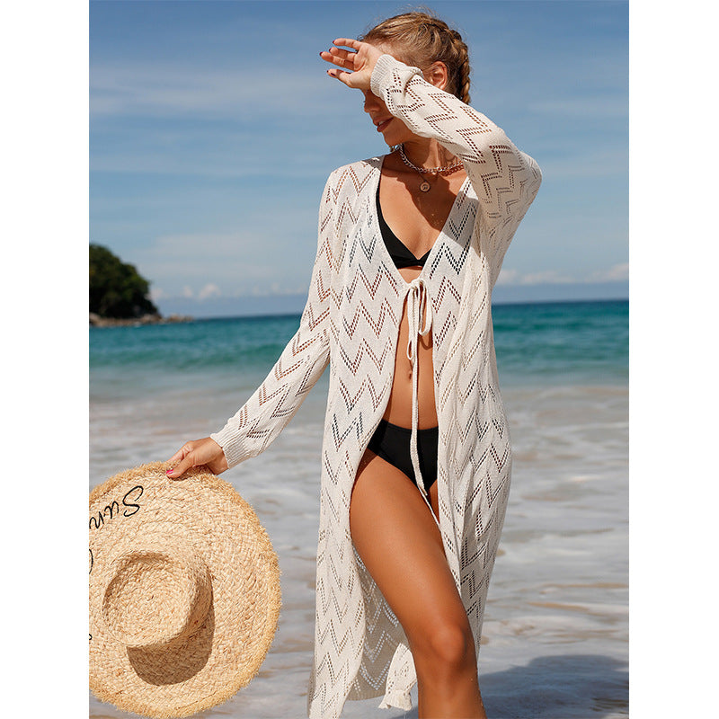 Damen eleganter Häkel-Strandkimono im Boho-Stil mit tiefem V-Ausschnitt EB