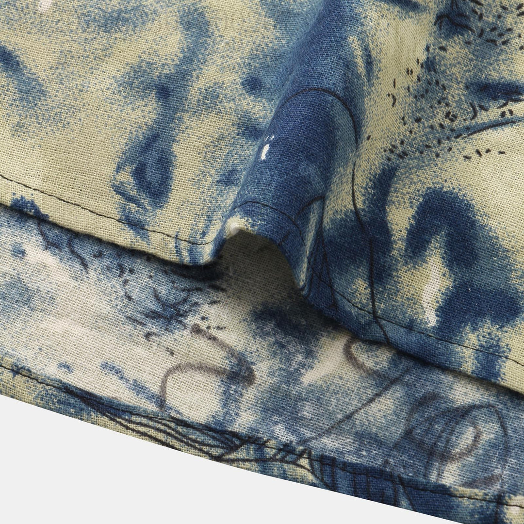 Herren Kurzarmhemd mit kreativem Aquarellmuster und button-down Kragen EB