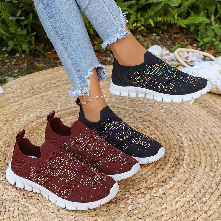 Damen Sportliche Slip-Ons mit funkelnden Verzierungen EB